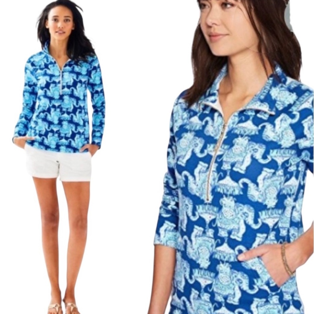 Lilly Pulitzer UPF 50+ Skipper Popover XS – Blue Elephant Print